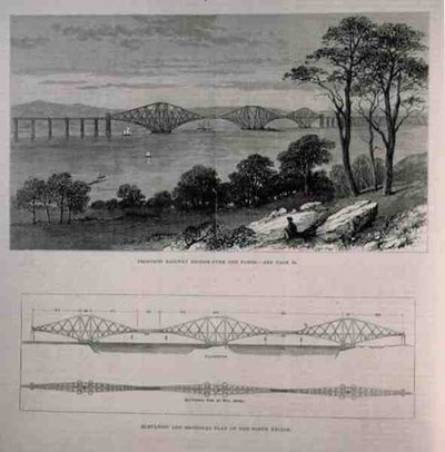 Elevation and Sectional Plan of the Forth Bridge, Edinburgh by English School